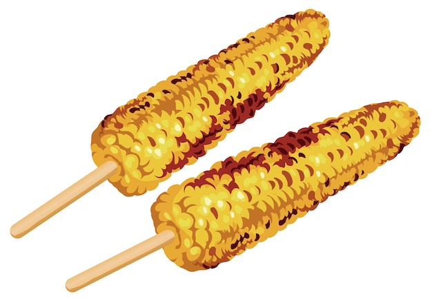Free vector set of two grilled corn on the cob isolated on a white