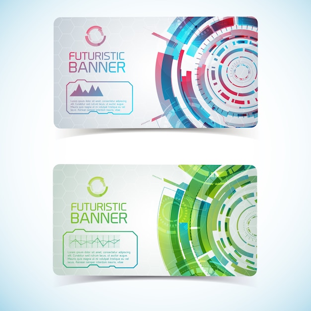 Set of two modern virtual technology isolated banners with futuristic circles
