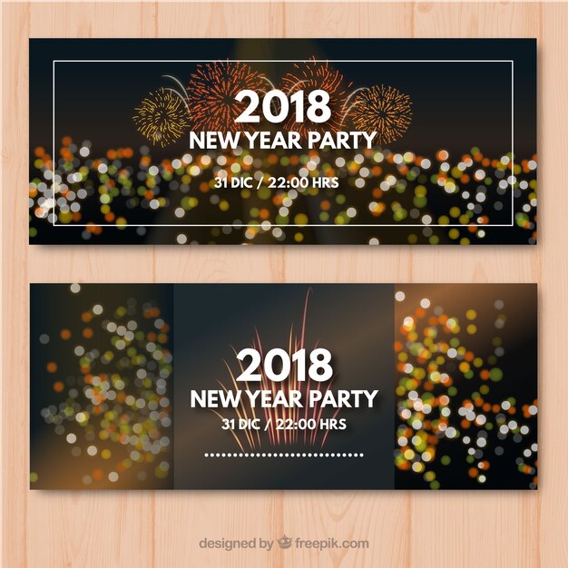 Set of two new year party banners with bokeh effect