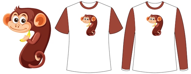 Free vector set of two types of shirt with monkey in number seven shape