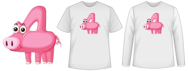 Set of two types of shirt with pig in number four shape