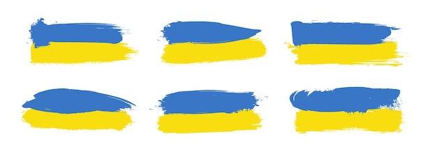 Set of ukrainian flags with brushstrokes