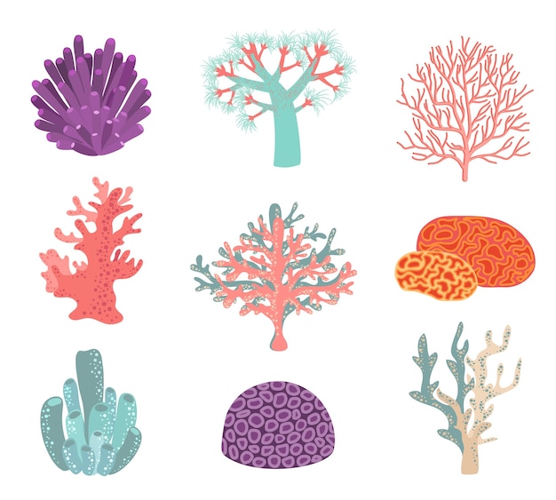 Free vector set of underwater color coral elements