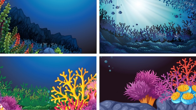 Set of underwater landscape background