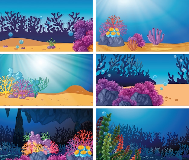 Free vector set of underwater scene