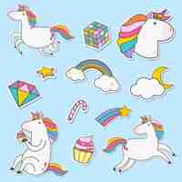 Free vector set of unicorn stickers vector