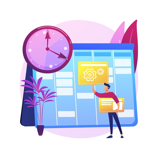 Set up daily schedule abstract concept  illustration. Quarantine daily routine, schedule your day staying home, self-organization, set up study calendar .