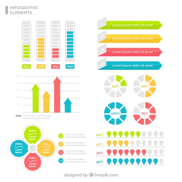 Набор полезных инфографических элементов с четырьмя разными цветами