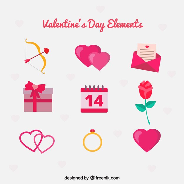 Set of valentine elements