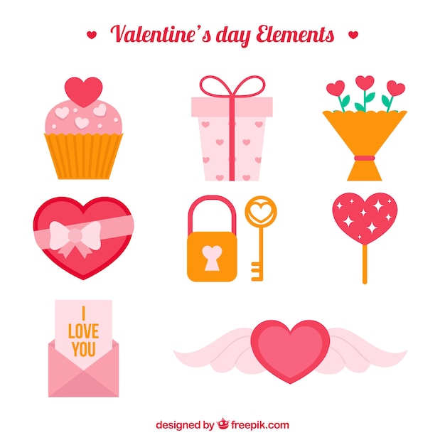 Free vector set of valentine elements