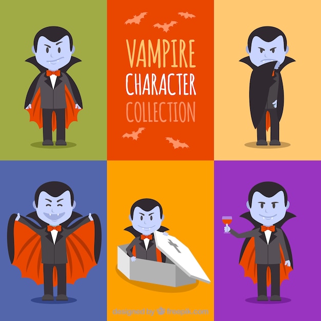 Set of vampires with different postures