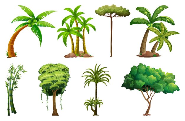 Набор разнообразных растений и деревьев