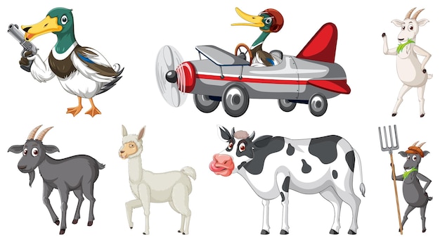 Set di personaggi dei cartoni animati di vari animali