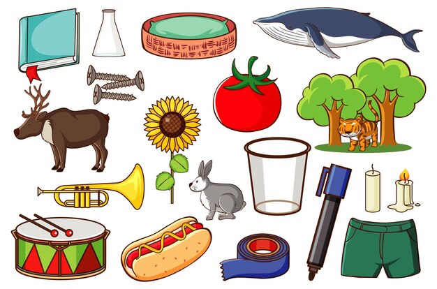 Set of various animals and objects