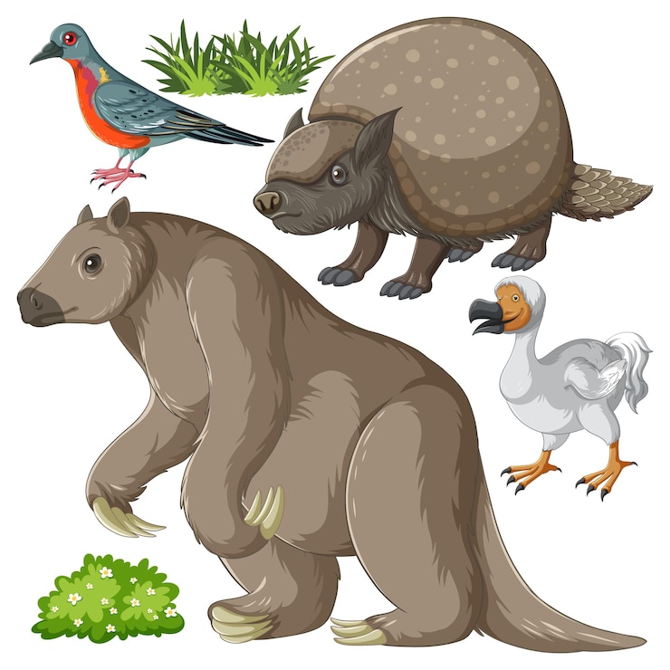 मुफ़्त वेक्टर set of various extinct animals