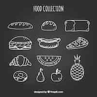 Free vector set of various food elements in chalkboard style