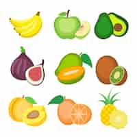 Free vector set of various fresh fruit drawing cartoon style vector