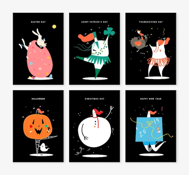 Set of various holiday characters illustration