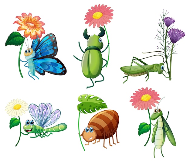 Set di vari personaggi dei cartoni animati di insetti