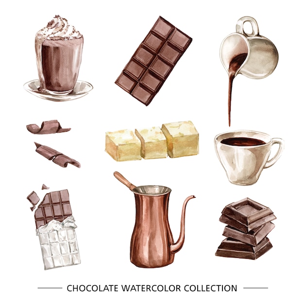 Free vector set of various isolated watercolor chocolate