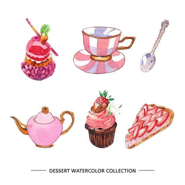 Набор различных изолированных иллюстрация акварель десерт