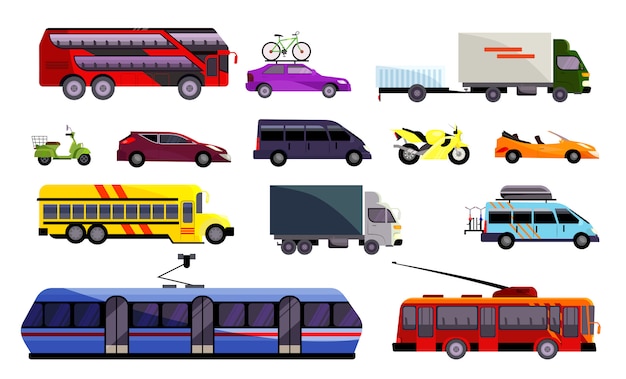 Set of various land vehicles
