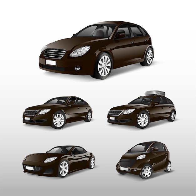 Free vector set of various models of brown car vectors