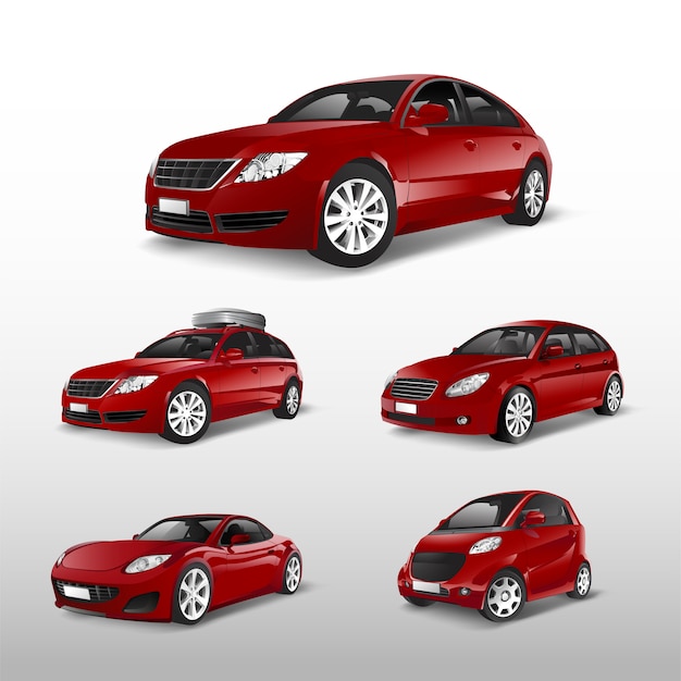 Free vector set of various models of red car vectors