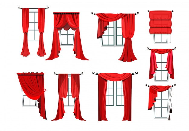 Set of various red curtains