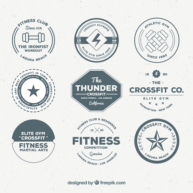 Set of various retro fitness labels