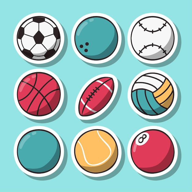 Free vector set of various sports equipment with ball drawing style vector