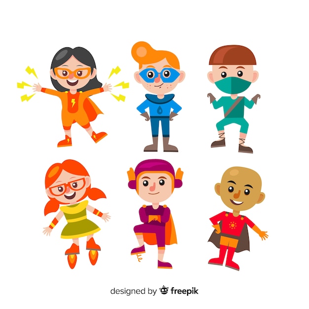 Free vector set of various superhero kids