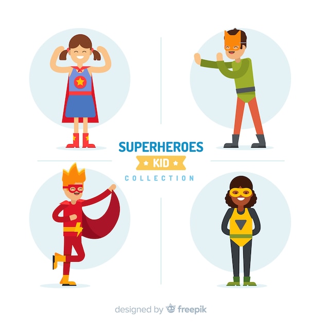 Free vector set of various superhero kids