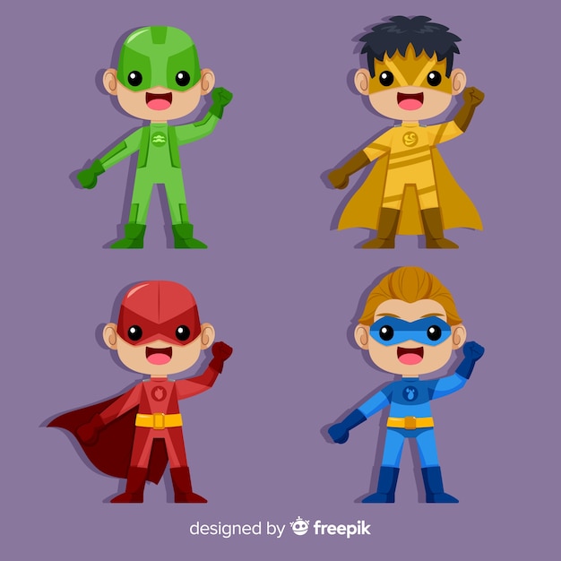 Set of various superhero kids