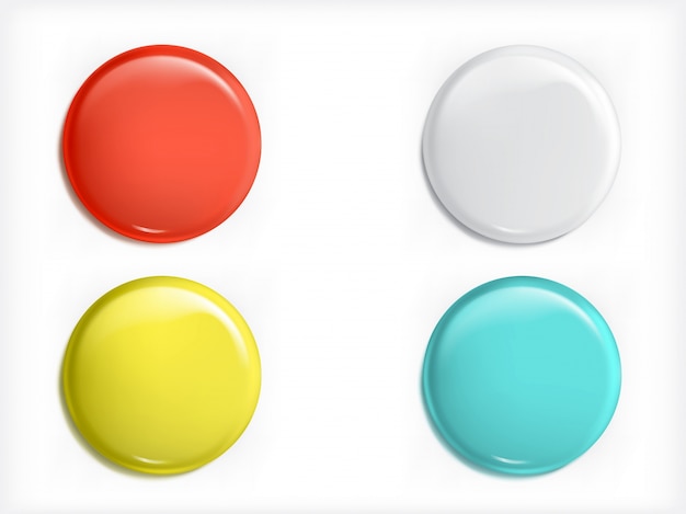 벡터 3D 디자인 요소, 광택 아이콘, 버튼, 배지 파란색, 빨간색, 노란색 및 흰색 절연
