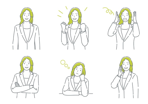 Set of vector businessperson with different poses expressing a variety of emotions
