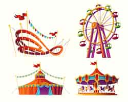 Free vector set of vector cartoon illustrations for an amusement park