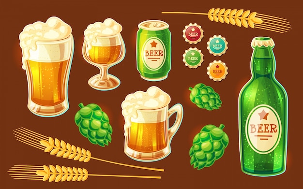 Free vector set of vector cartoon various containers for bottling and storing beer