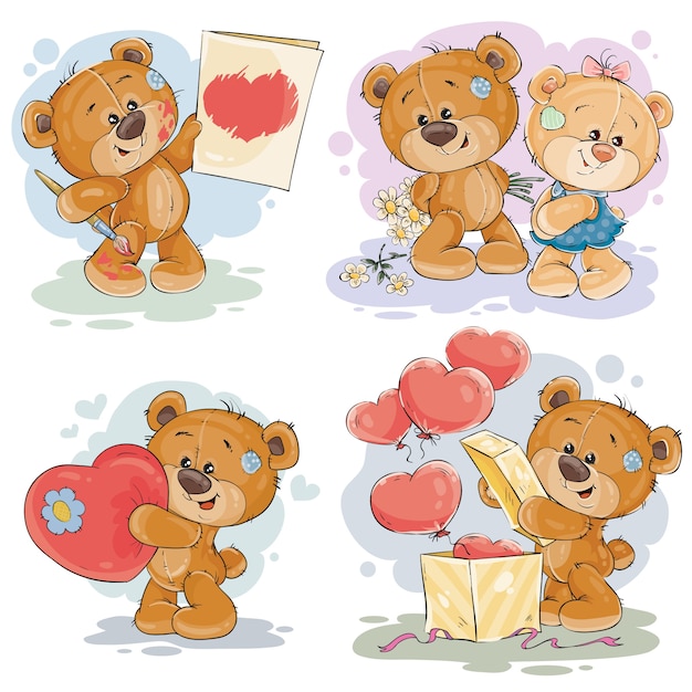 Set vector clip art illustrations of teddy bears