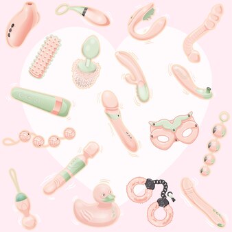 Set of vector drawings with vibrators and sex objects