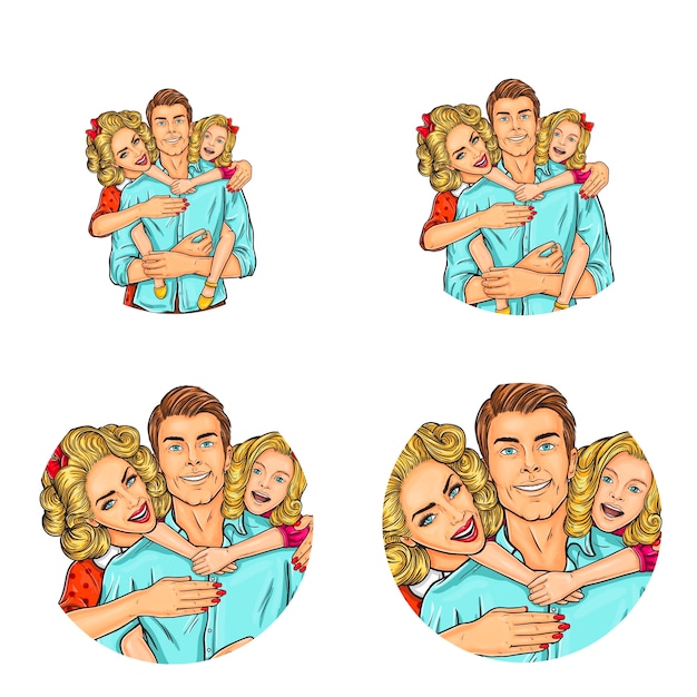 Set of vector illustration, pop art round avatars icons