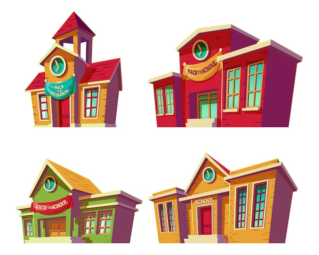 Vector Templates: Cartoon Illustrations of Colorful Educational Institutions and Schools