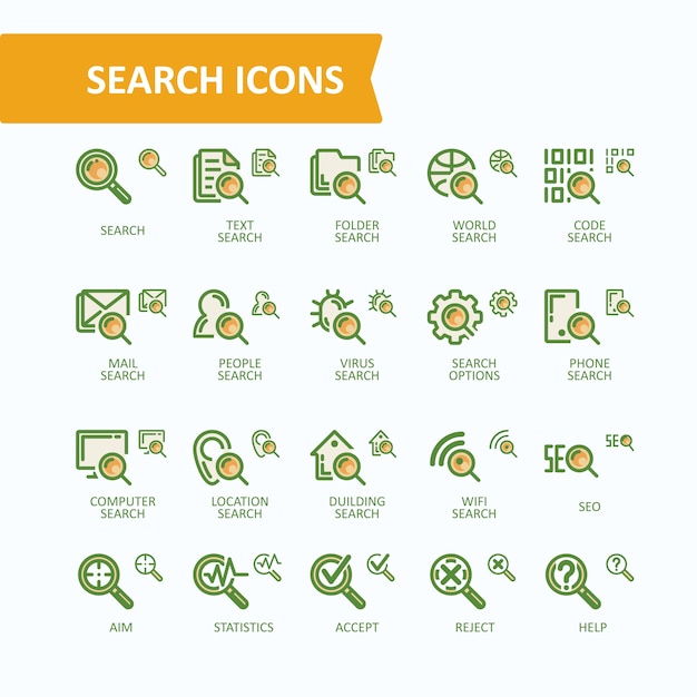 Set of vector illustrations fine line icons of analysis, search of information. 32x32 and 16x16 pixel perfect