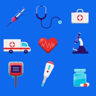 A set of vector illustrations of medical icons with assorted tools