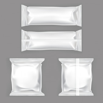 Set of vector illustrations of white plastic packing for snacks