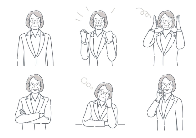 Set Of Vector MiddleAge Businesswoman With Different Poses Expressing A Variety Of Emotions