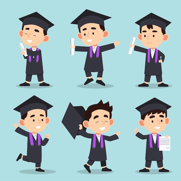 Free vector set vector of teenager with dresses in graduation gowns