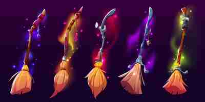 Free vector set of vector witch broom clipart for fantasy game