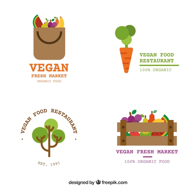 Vettore gratuito set di logotipi cibo vegan