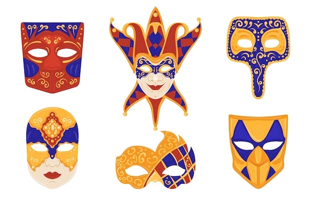 Set of venetian carnival masks on white background